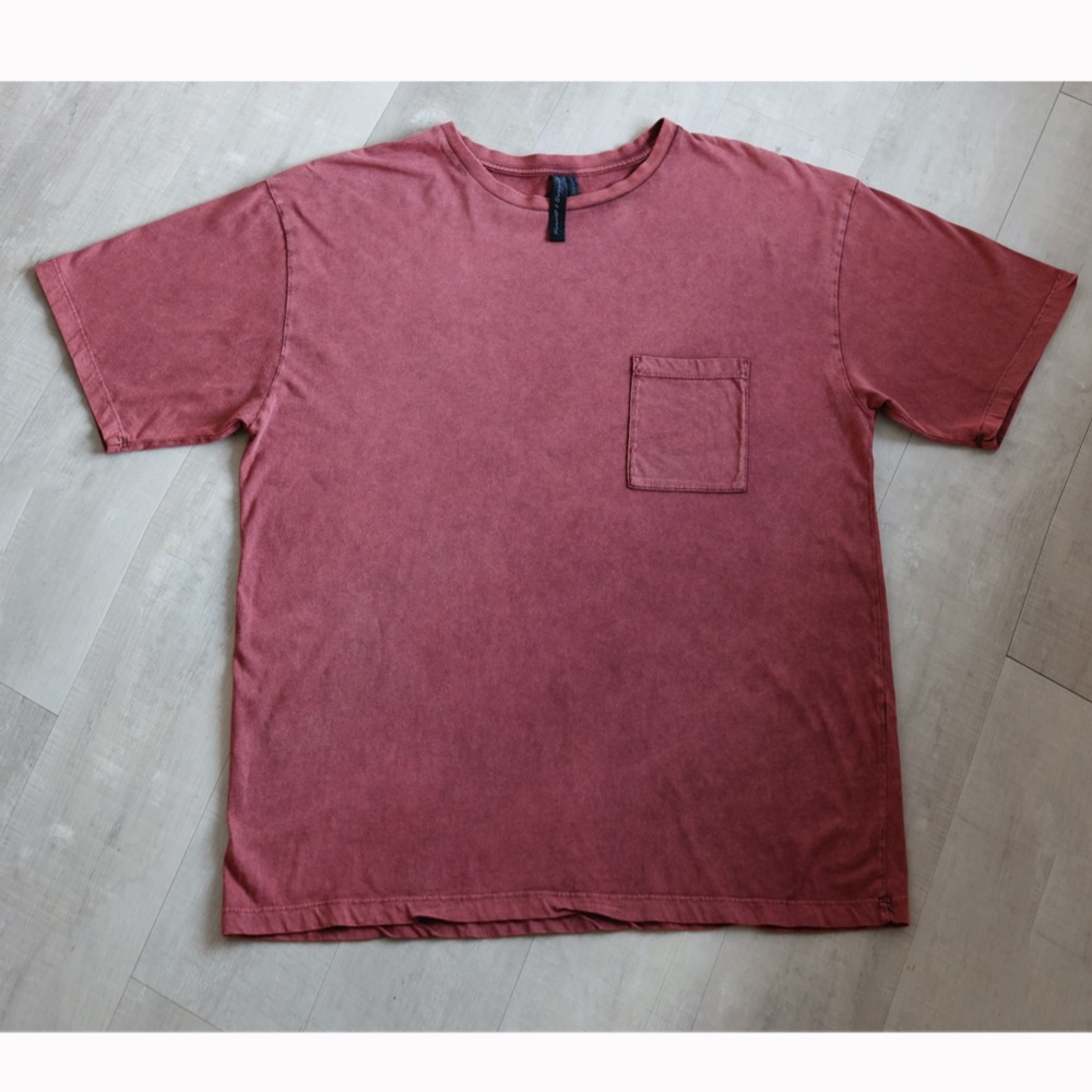 Men's Oversized Acid Washed Pocket Tee Shirt Brick Red NWOT
